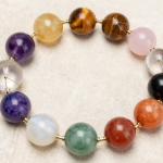 Twelve-stone zodiac crystal bracelet with amethyst, citrine, tiger's eye and obsidian beads